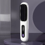 Portable Negative Ion Hair Straightener Brush, 3-Temperature Dual-Use Styling Comb for Travel and Home Use—White