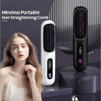 Portable Negative Ion Hair Straightener Brush, 3-Temperature Dual-Use Styling Comb for Travel and Home Use—White