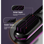 Portable Negative Ion Hair Straightener Brush, 3-Temperature Dual-Use Styling Comb for Travel and Home Use—White