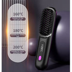 Portable Negative Ion Hair Straightener Brush, 3-Temperature Dual-Use Styling Comb for Travel and Home Use—White