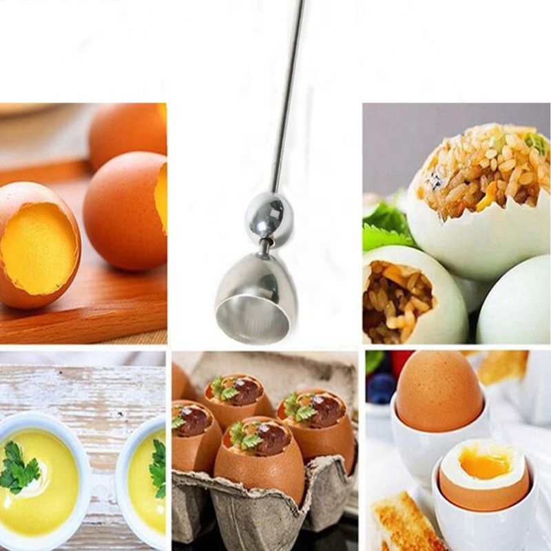 304 Stainless Steel Long-Handled Egg Opener, Kitchen Egg Separator Tool, A Method for Cracking Eggs and Hard-Boiled Eggs