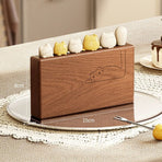 Cute Cat Fruit Fork Set with Solid Wood Storage Base, Food-Grade 304 Stainless Steel Dessert Forks—Yellow