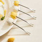 Cute Cat Fruit Fork Set with Solid Wood Storage Base, Food-Grade 304 Stainless Steel Dessert Forks—Yellow