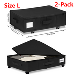 2-Pack -L- Under-Bed Storage Bins with Wheels, Foldable Flat Fabric Storage Containers for Clothes and Miscellaneous Items - Black