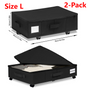 2-Pack -L- Under-Bed Storage Bins with Wheels, Foldable Flat Fabric Storage Containers for Clothes and Miscellaneous Items - Black