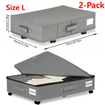 2-Pack -L- Under-Bed Storage Bins with Wheels, Foldable Flat Fabric Storage Containers for Clothes and Miscellaneous Items - Gray