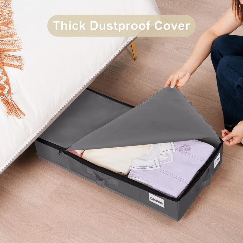 2-Pack -L- Under-Bed Storage Bins with Wheels, Foldable Flat Fabric Storage Containers for Clothes and Miscellaneous Items - Gray
