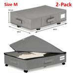 2-Pack -M- Under-Bed Storage Bins with Wheels, Foldable Flat Fabric Storage Containers for Clothes and Miscellaneous Items - Gray
