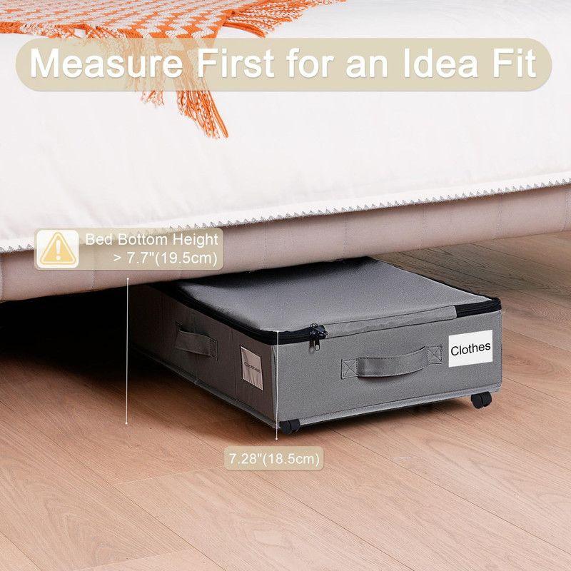 2-Pack -M- Under-Bed Storage Bins with Wheels, Foldable Flat Fabric Storage Containers for Clothes and Miscellaneous Items - Gray