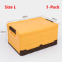 L Foldable Plastic Storage Boxes, Stackable Organizer Bins for Closets, Under Beds, Camping, and Car Trunks—Yellow