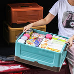 L Foldable Plastic Storage Boxes, Stackable Organizer Bins for Closets, Under Beds, Camping, and Car Trunks—Yellow