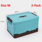 2-Pack M Foldable Plastic Storage Boxes, Stackable Organizer Bins for Closets, Under Beds, Camping, and Car Trunks—Blue