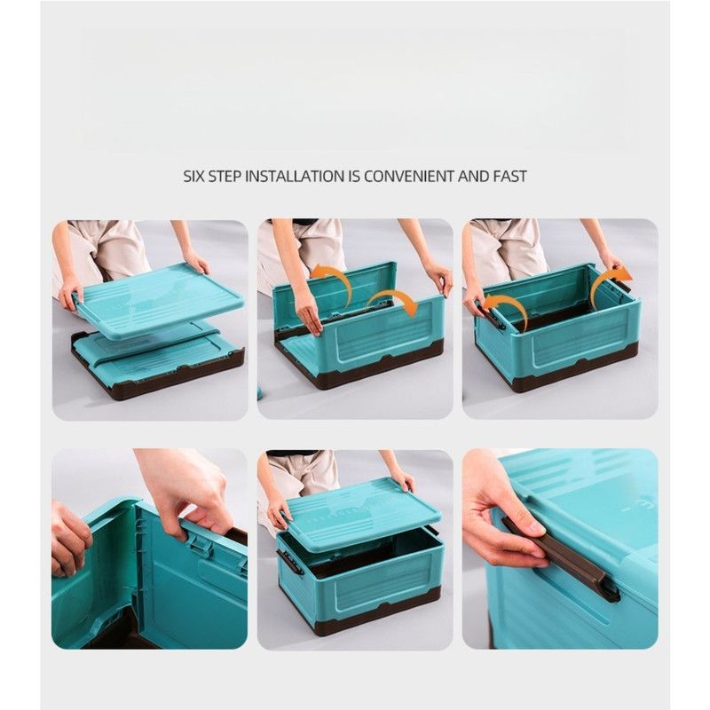 2-Pack M Foldable Plastic Storage Boxes, Stackable Organizer Bins for Closets, Under Beds, Camping, and Car Trunks—Blue