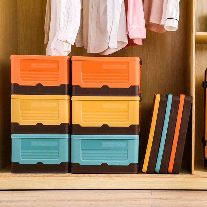 2-Pack M Foldable Plastic Storage Boxes, Stackable Organizer Bins for Closets, Under Beds, Camping, and Car Trunks—Yellow