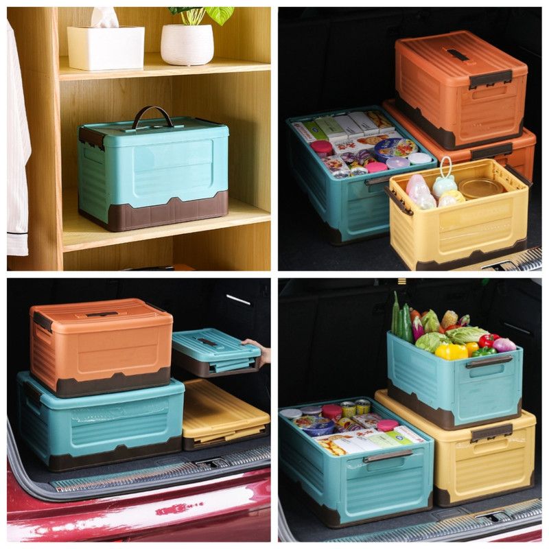 2-Pack S Foldable Plastic Storage Boxes, Stackable Organizer Bins for Closets, Under Beds, Camping, and Car Trunks—Orange
