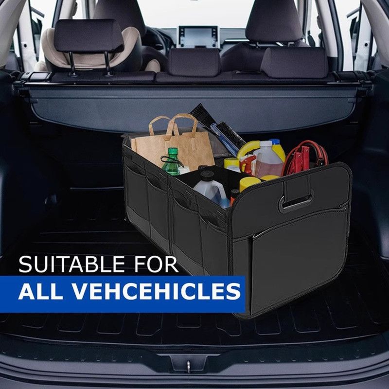 2-Pack - 3-Compartment Foldable Oxford Car Trunk Organizer, Waterproof Storage Bin for Vehicles and Under Beds—Black
