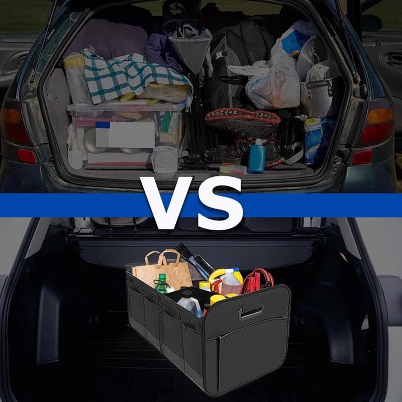 2-Pack - 3-Compartment Foldable Oxford Car Trunk Organizer, Waterproof Storage Bin for Vehicles and Under-Bed Use - Green