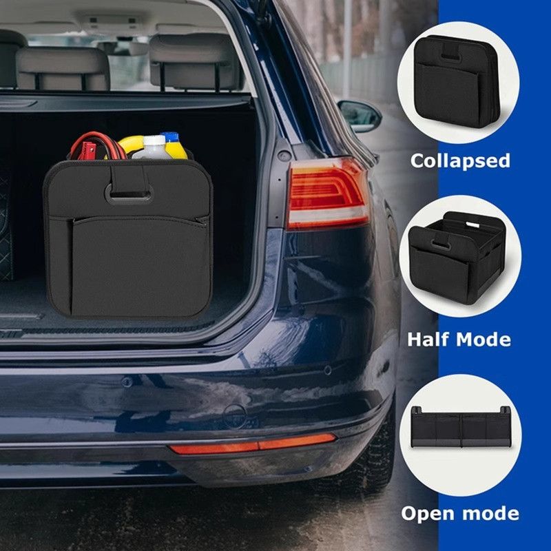 2-Pack - 3-Compartment Foldable Oxford Car Trunk Organizer, Waterproof Storage Bin for Vehicles and Under-Bed Use - Green