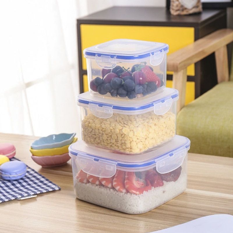 3-Pack Food-Grade PP Airtight Food Storage Containers, Microwave-Safe, Leak-Proof for Refrigerator, Fruit, and Meat—Rectangular