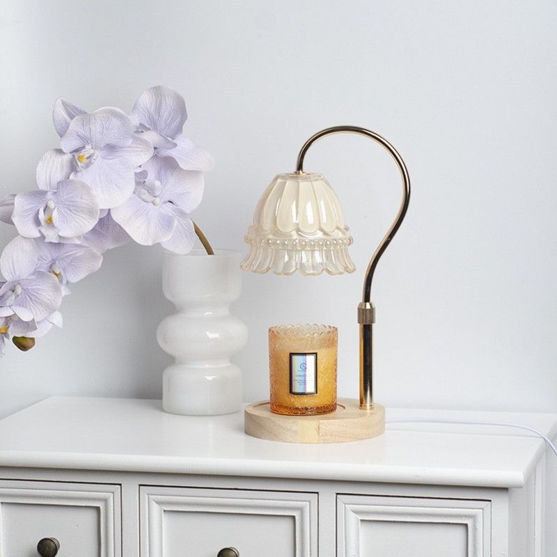 Timed Dimmable Candle Warmer Lamp, Wooden Base Adjustable Aroma Lamp, Candle Not Included—Green
