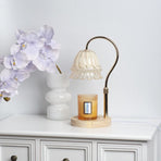 Timed Dimmable Candle Warmer Lamp, Wooden Base Adjustable Aroma Lamp, Candle Not Included—White