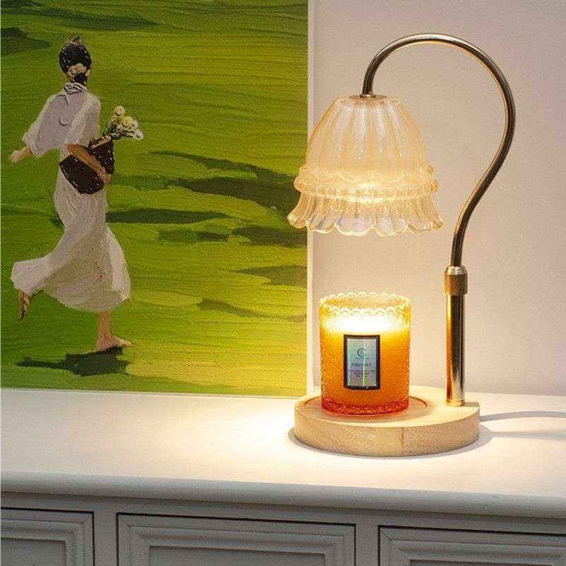 Timed Dimmable Candle Warmer Lamp, Wooden Base Adjustable Aroma Lamp, Candle Not Included—White