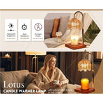 Lotus-Shaped Adjustable, Timed, Dimmable Candle Warmer Lamp, Wood Base Aroma Table Lamp, Candle Not Included—Brown