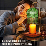 Lotus-Shaped Adjustable, Timed, Dimmable Candle Warmer Lamp, Wood Base Aroma Table Lamp, Candle Not Included—Brown
