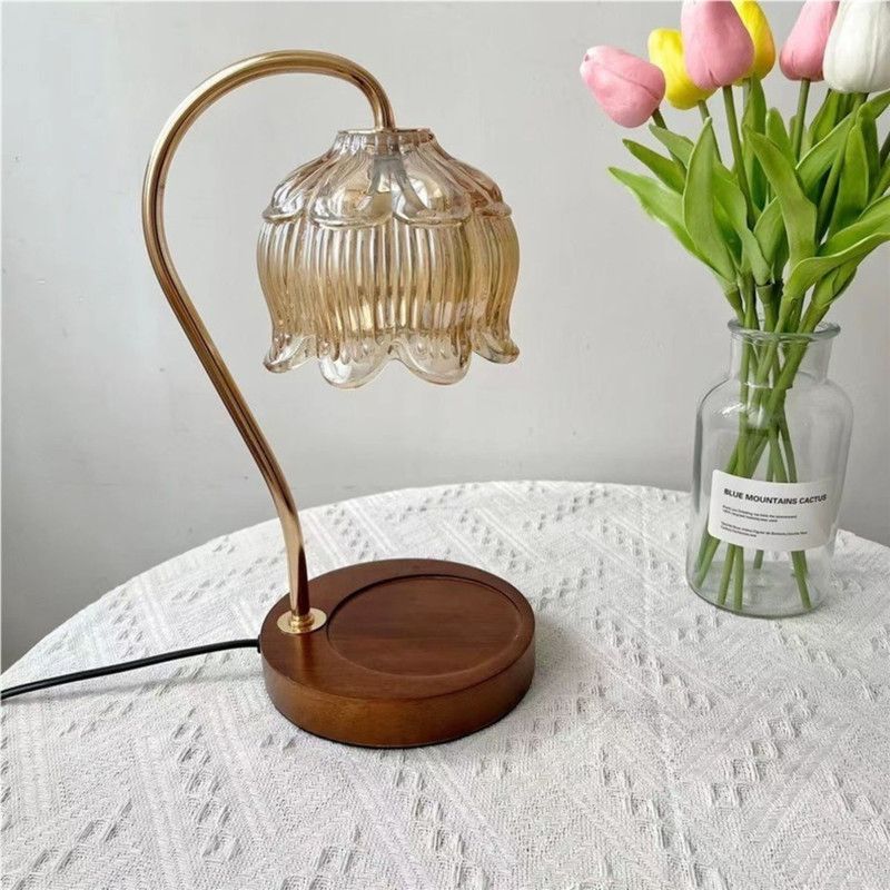 Lotus-Shaped Timed Dimmable Candle Warmer Lamp, Aroma Table Lamp, No Candle Included—Pink-Green