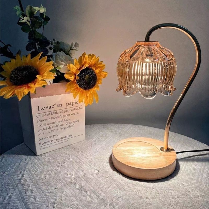 Lotus-Shaped Timed Dimmable Candle Warmer Lamp, Aroma Table Lamp, No Candle Included—Pink-Green
