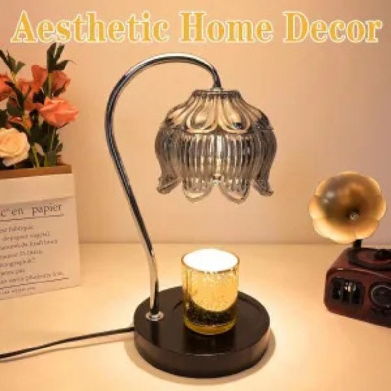 Lotus-Shaped Timed Dimmable Candle Warmer Lamp, Aroma Table Lamp, No Candle Included—Purple