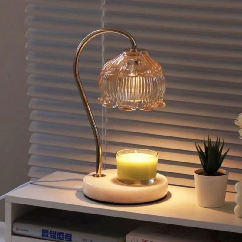Lotus-Shaped Timed Dimmable Candle Warmer Lamp, Aroma Table Lamp, No Candle Included—Purple