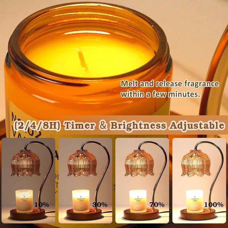 Lotus-Shaped Timed Dimmable Candle Warmer Lamp, Aroma Table Lamp, No Candle Included—Red