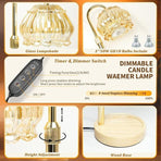 Adjustable Timed Dimmable Candle Warmer Lamp, Wooden Base Smokeless Aroma Table Lamp, Candle Not Included—Beige
