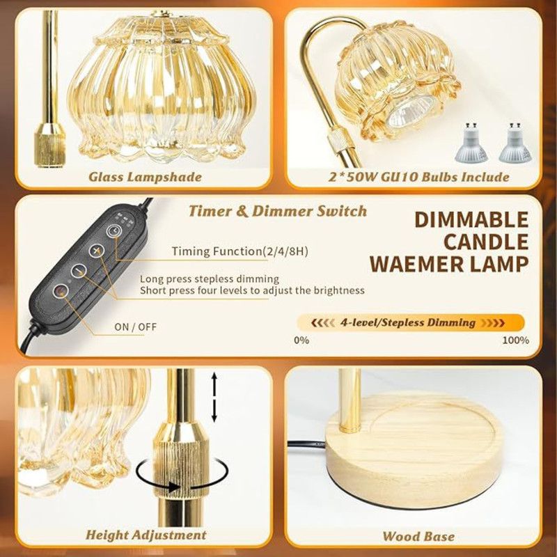 Adjustable Timed Dimmable Candle Warmer Lamp, Wooden Base Smokeless Aroma Table Lamp, Candle Not Included—Green