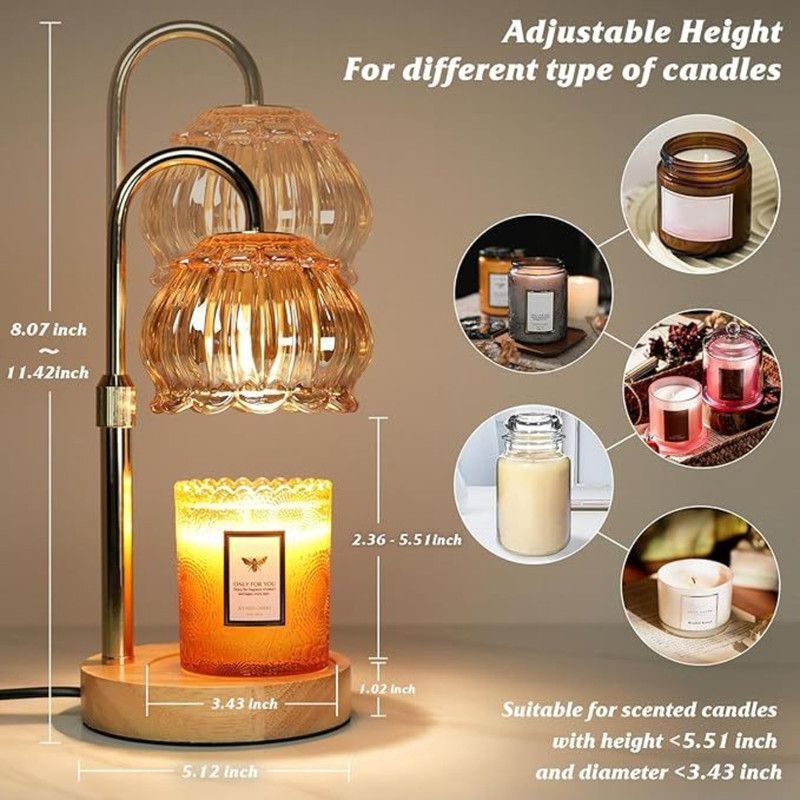 Adjustable Timed Dimmable Candle Warmer Lamp, Wooden Base Smokeless Aroma Table Lamp, Candle Not Included—Pink