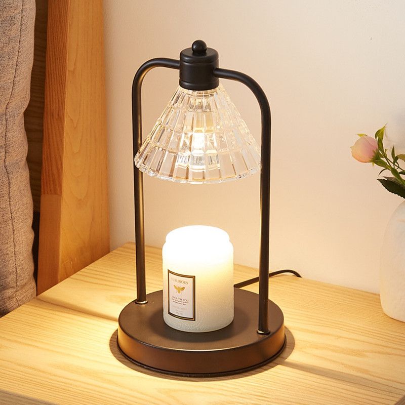 Vintage Iron Frame Timed Dimmable Candle Warmer Lamp, Smokeless Aroma Table Lamp, Candle Not Included—Clear