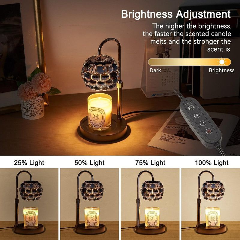 Adjustable Timed Dimmable Candle Warmer Lamp, Round Base Aroma Bedside Lamp, No Candle Included—Gray