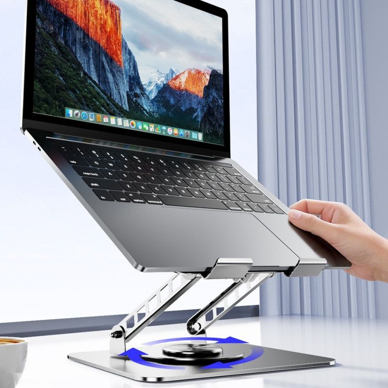 Dual Turbine Fan Cooling Metal Laptop Stand, Thick Dual Arms, Foldable, Height-Adjustable Riser—Silver