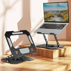 Thick Carbon Steel Laptop Stand, Large Hollow Cooling Dual-Bar Height-Adjustable Riser, Universal—Black