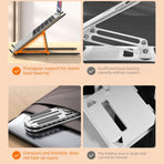 10-Gear Adjustable Aluminum Foldable Laptop Stand, Hollow Cooling Double Triangle Stable Riser—Black