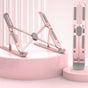 10-Gear Adjustable Aluminum Foldable Laptop Stand, Hollow Cooling Double Triangle Stable Riser—Pink