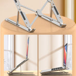 10-Gear Adjustable Aluminum Foldable Laptop Stand, Hollow Cooling Double Triangle Stable Riser—Pink