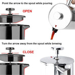 304 Stainless Steel French Press Coffee Maker, Household Hand-Brew Coffee Pot, Tea Filter Pot—1000ML