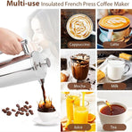 304 Stainless Steel French Press Coffee Maker, Household Hand-Brew Coffee Pot, Includes One Filter – 1000ML