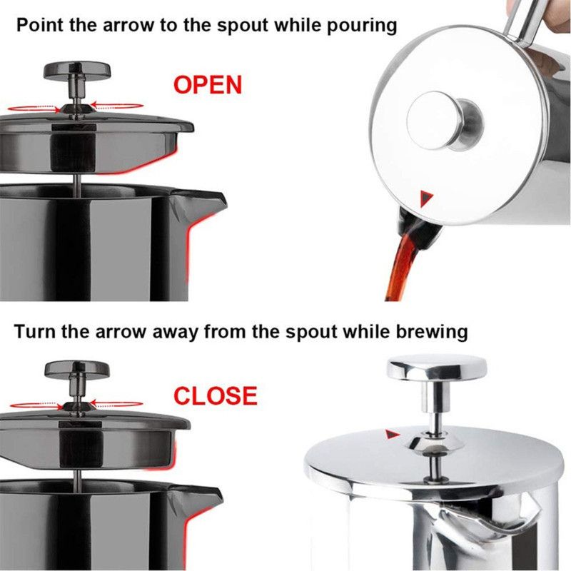 304 Stainless Steel French Press Coffee Maker, Household Hand-Brew Coffee Pot, Includes One Filter – 1000ML