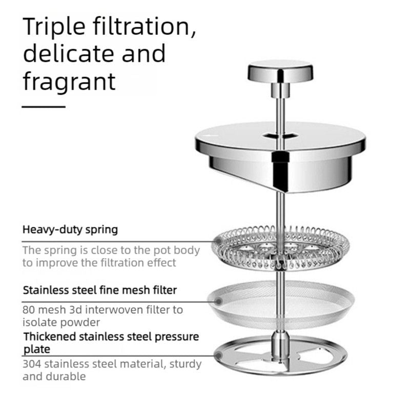 304 Stainless Steel French Press Coffee Maker, Household Hand-Brew Coffee Pot, Includes One Filter – 1000ML
