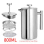 304 Stainless Steel French Press Coffee Maker, Household Hand-Brew Coffee Pot, Includes One Filter—800ML