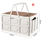 Size M - Multifunctional Folding Camping Storage Box, Car Trunk Organizer, Picnic Storage Bin with Wooden Lid - Approx. 55L
