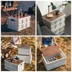Size M - Multifunctional Folding Camping Storage Box, Car Trunk Organizer, Picnic Storage Bin with Wooden Lid - Approx. 55L
